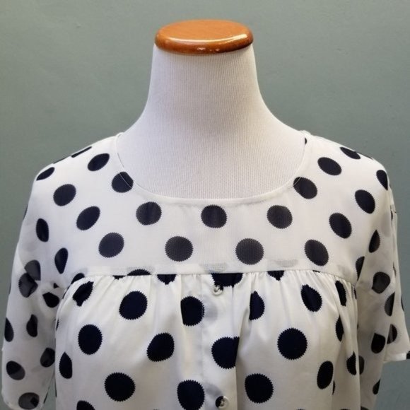 J.O.A. Polka Dot Sheer Blouse Navy White Small - Picture 2 of 6